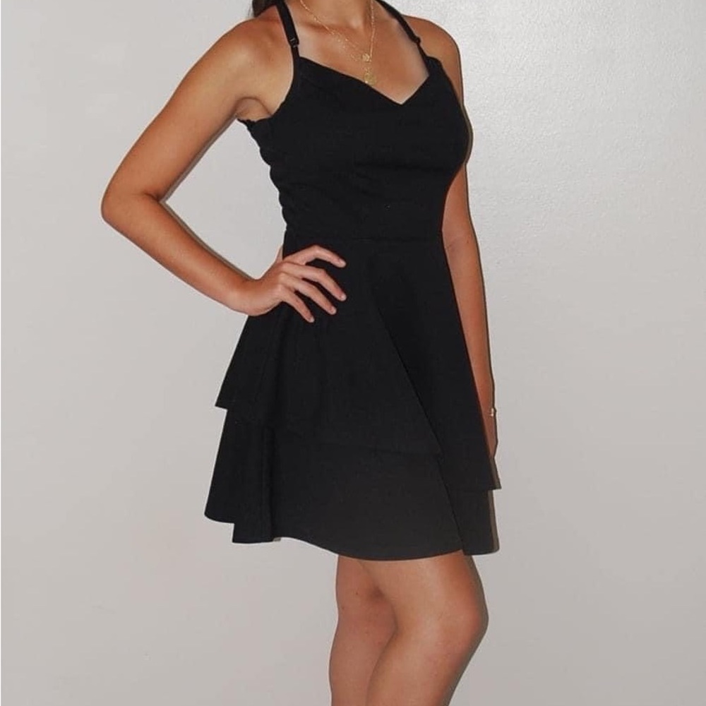 TRIXXI black mini dress with lace back, adjustable straps - Size Small